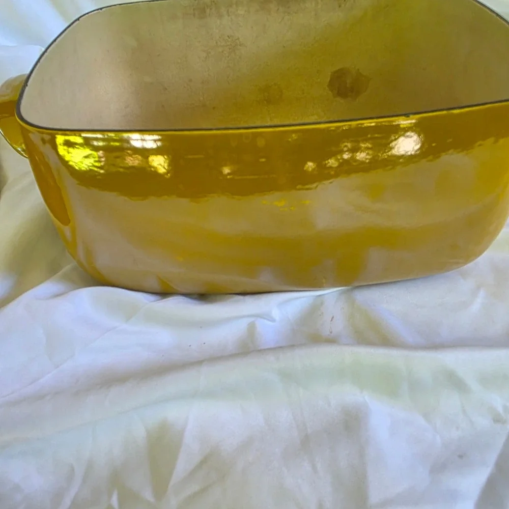 Vintage Mustard Yellow Enameled Cast Iron Rectangular Dutch Oven Roaster Lid - Picture 11 of 15